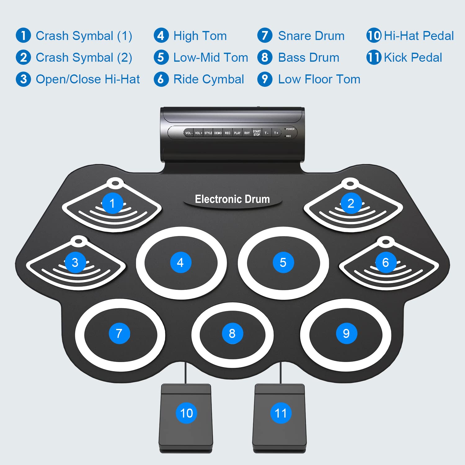 Electronic Roll Up Drum Set Kit With Built-In-Speakers