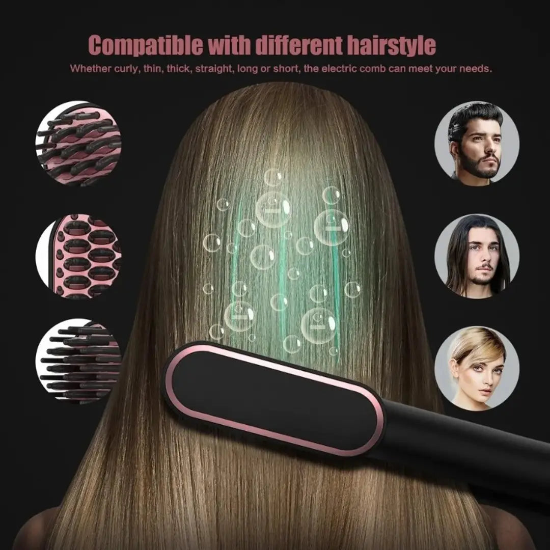 Hair Straightener Comb for Women  Men, Hair Styler, Curler, Straightener Machine Brush/PTC Heating Electric Straightener Brush With 5 Temperature C