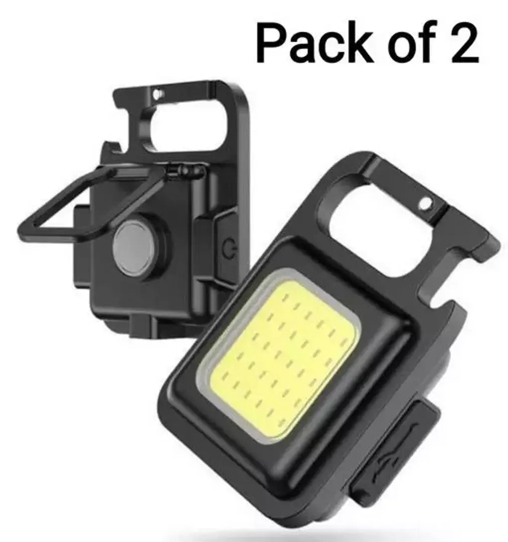 Pack of 2 Multifunction Keychain Led Light with Bottle Opener, Magnetic Base and Folding Bracket Mini Cob 500 lumens Rechargeable Multifunctional Keychain Emergency Light Keychain (Square,