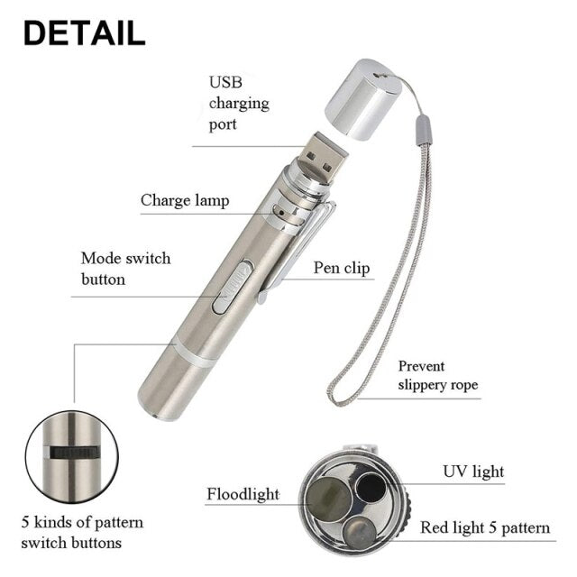 Multifunctional Stainless Steel USB Charging Pet Laser Pointer