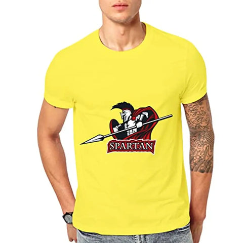 Ghantababajika Spartans Yellow Round Neck Half Sleeves Quotation t-Shirt for Men`s