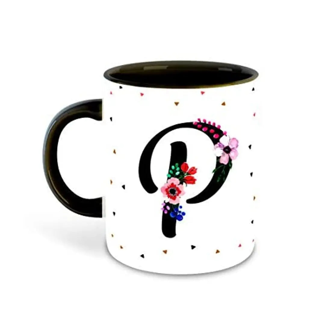 Whats Your Kick? (CSK) - Letter P Name Initial Alphabet Inspiration Printed Black Inner Ceramic Coffee Mug and Tea Mug - Birthday | Anniversary (Multi 16)