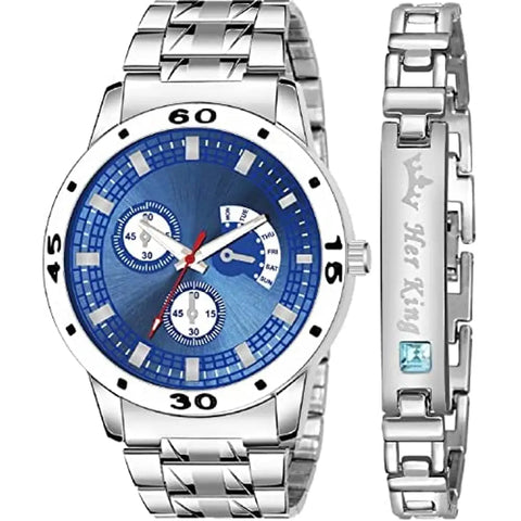 HAPPY KHAJANA Brown MATT Finish DIAL and Silver CASE Watch with Silver Steel Belt with Silver MATT Finish King Bracelet with Blue Diamond