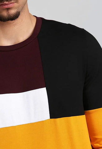 RiseMax Colourblocked Cotton Blend M39 Full Sleeve Round Neck Regular Fit T-Shirt for Men