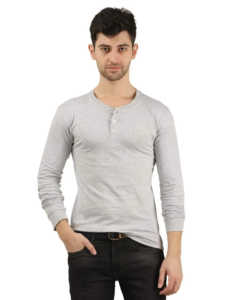 TEES PARK Men's Solid Henley Neck Full Sleeve Tshirt