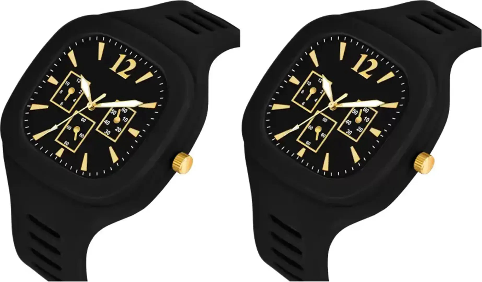 Stylish Black Silicone Analog Watches For Men Pack Of 2