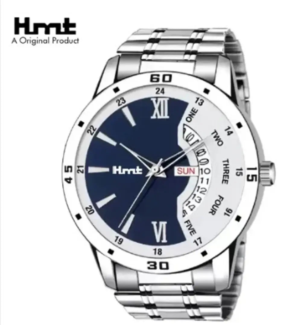 Stylish Steel Round Shape Dial Silver Analogue Watch For Men With Day And Date Display