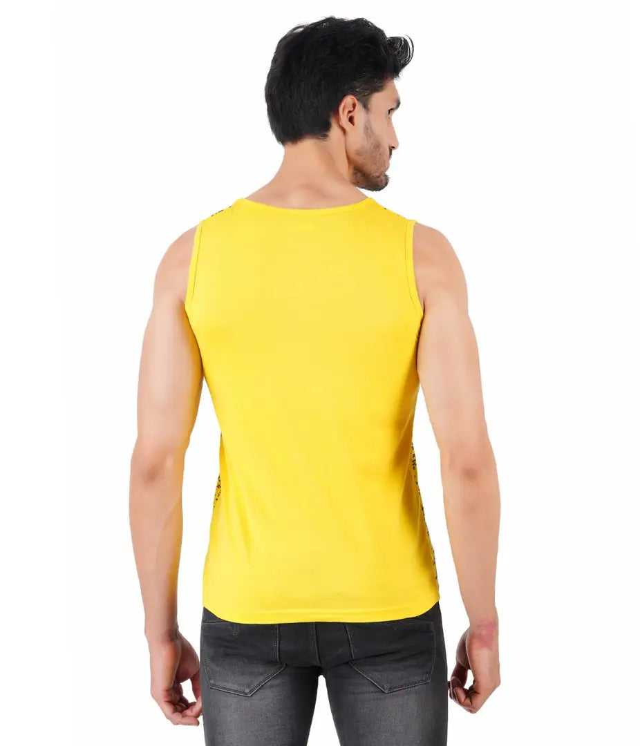 CHECKERSBAY Mens Printed Cotton Jersey Sleeveless T Shirt (S, Yellow)