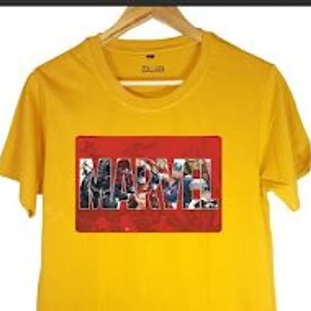 Stylish Cotton Yellow Printed Round Neck Short Sleeves T-shirt For Men