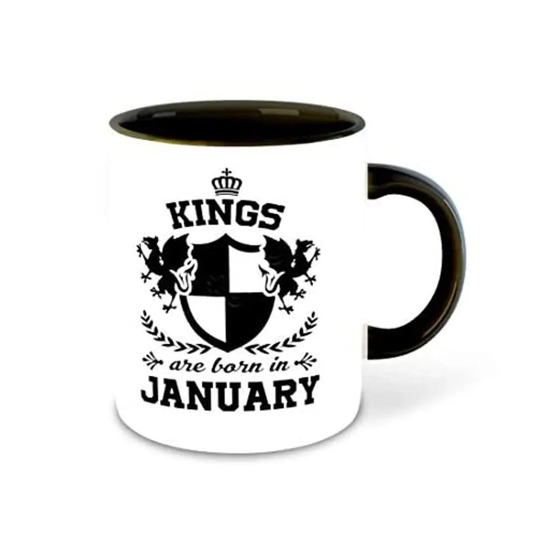 Whats Your Kick? (CSK) - Kings are Born in January Printed Black Inner Colour Ceramic Coffee Mug - Happy Birthday | Gift | Drink Mugs | (Multi 3)