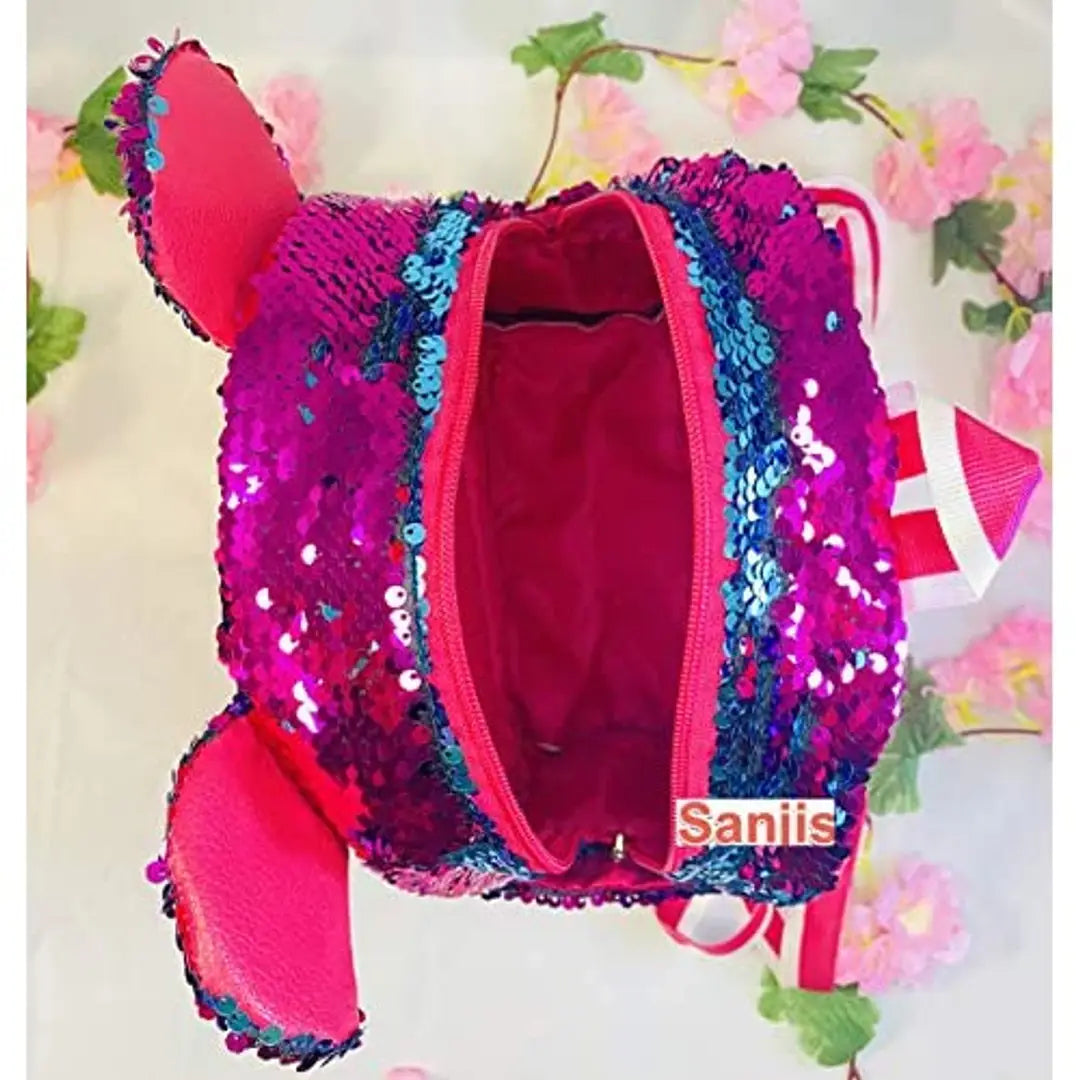 Sanjis Enterprise Sequins Backpack for Girls Travelling, School College Office Casual Daily use Bag for Kids (Pink)with sequins pouch. (Pink mickey sequin bag pack +sequins pouch pink)