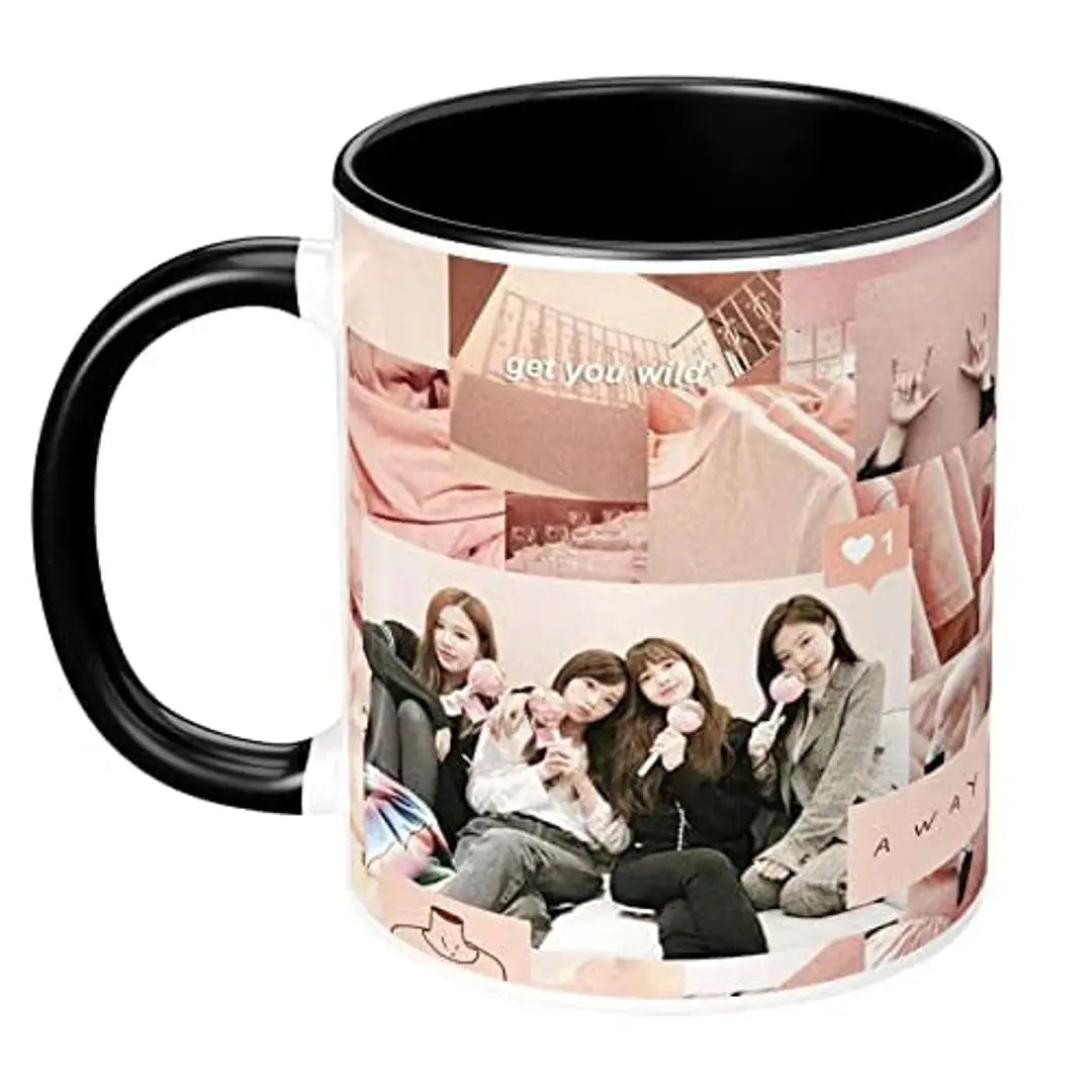 NH10 DESIGNS Blackpink Mug Black Pink Signature Mugs Gift for Girls Boys Brother Sister Hd Printed Microwave Safe Three Tone Black Ceramic Coffee Mug (350 ml)(3TONEBLKPNK-01) Pack of 1