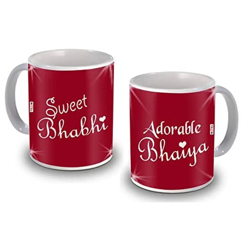 ME & YOU Gift for Bhai & Bhabhi, Printed Coffee Mug (White, Golden)