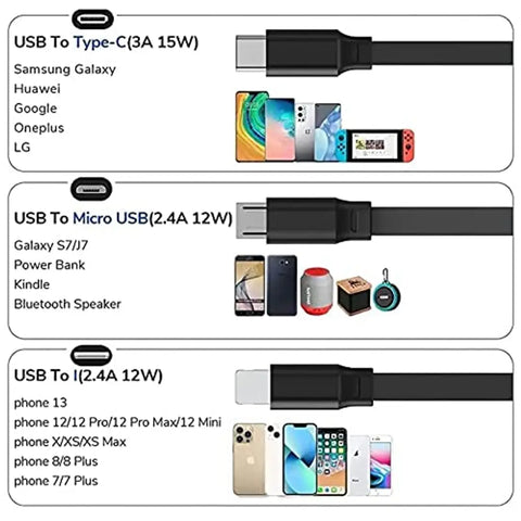 Store 4 Hope USB Cable Multi Pins Charging Cables 3 in 1 Magnet Head Data Cable Supported with All iOS, Android  Other Devices