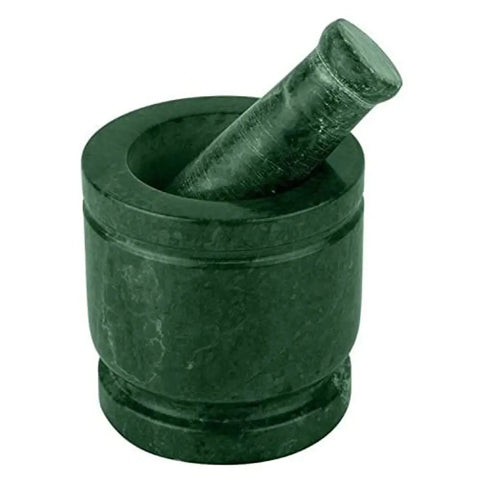 Simran Handicrafts B E Craft Green Marble Imam Dasta/Mortar and Pestle Set/Ohkli Musal/Kharal- 4 Inches