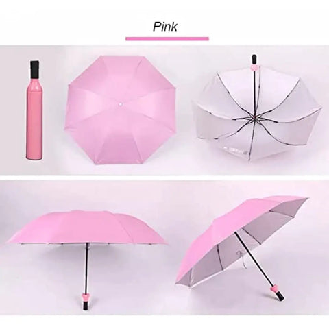 MUREN? stylish folding umbrella with wine bottle cover-lightweight travel friendly fashionable umbrella ?mini portable umbrella for rain  sun multicolor-unisex (Pink)