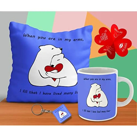 Paperholic Creations Satin Love Panda Couple Quote Printed Cushion Cover 12x12 with Filler, Coffee Mug 330ml, Love Card and Keychain- Valentine Gift for Girlfriend, Boyfriend, Wife, Husband, Couple