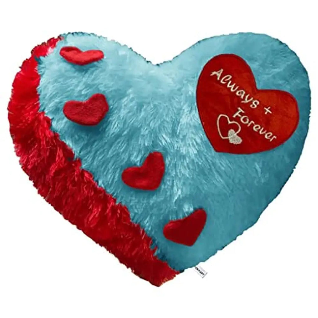 PICKKART Love Cushion Pillow Heart Shape, Always + Forever Embroidered Quote (Blue)