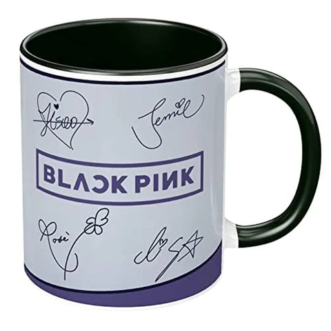 NH10 DESIGNS Blackpink Mug Black Pink Signature Mugs Gift for Girls Boys Brother Sister Hd Printed Microwave Safe Three Tone Black Ceramic Coffee Mug (350 ml)(3TONEBLKPNK-04) Pack of 1