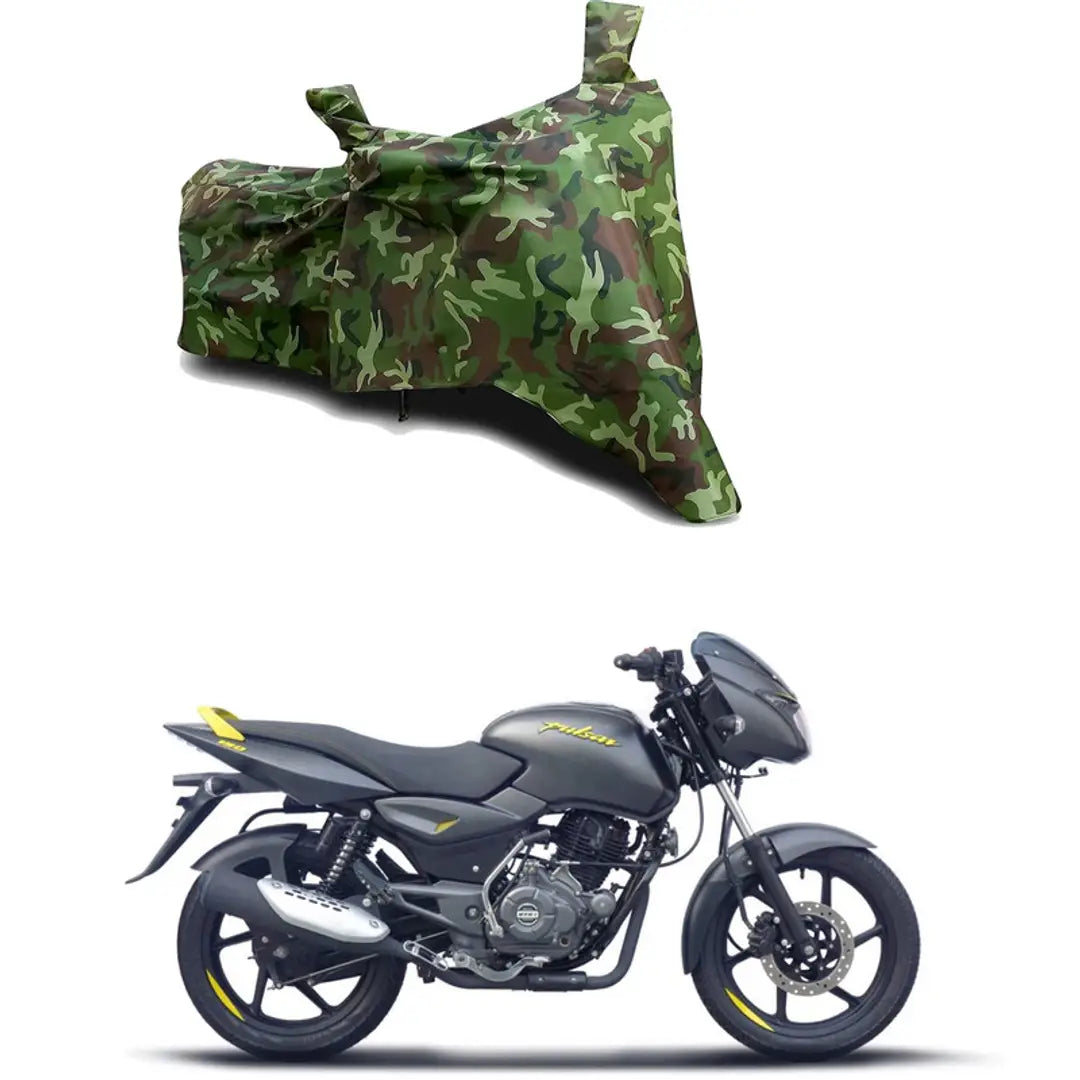 GLAMND-100% Dustproof Bike Scooty Two Wheeler Body Cover Compatible For Bajaj Pulsar 150 Neon BS6 Water Resistance  Waterproof UV Protection Indor Outdor Parking With All Varients[Militry GMJ]