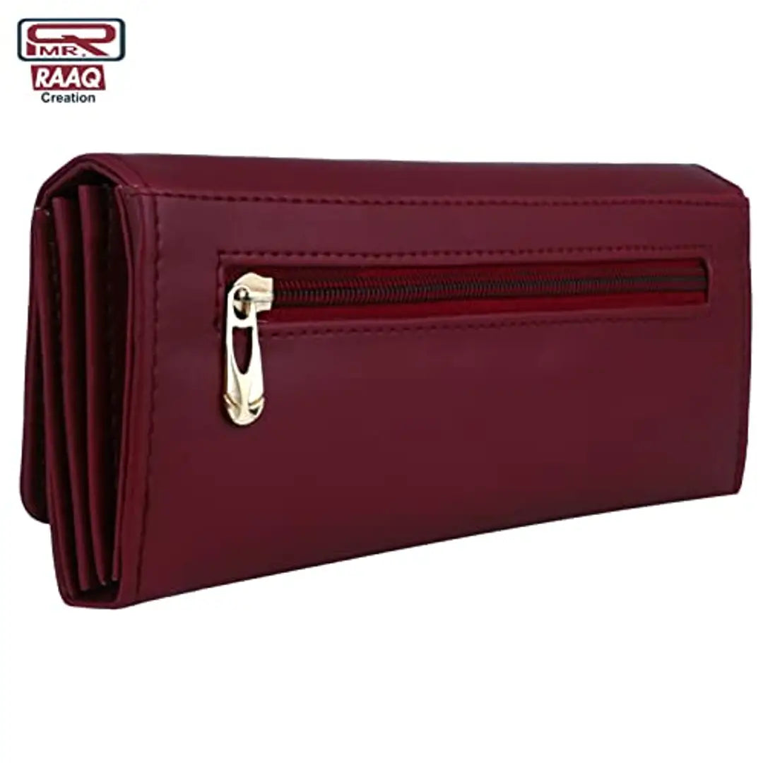 MR. RAAQ CREATION Women's and Girls Synthetic Leather Elegant Maroon Hand Purses Clutches 4 Separate Multiple Cards Slots