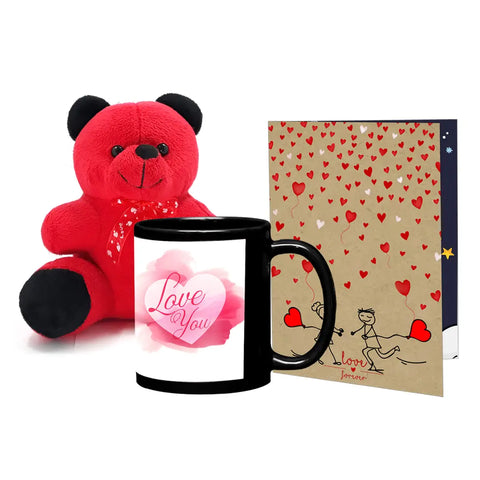 Black Mug, A4 Full Printed Greeting Card With Teddy Bear- 0004