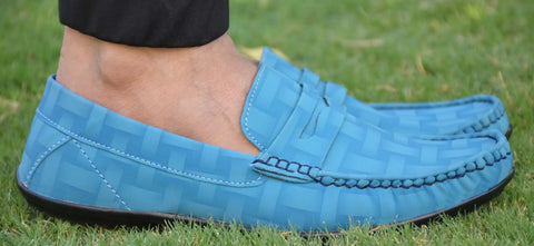 Elegant Turquoise Solid Synthetic Leather Men's Loafers