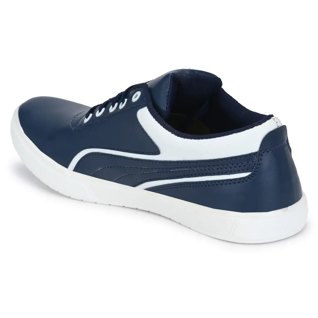Blue  White Lace-Up Self Design Casual Shoes For Men's