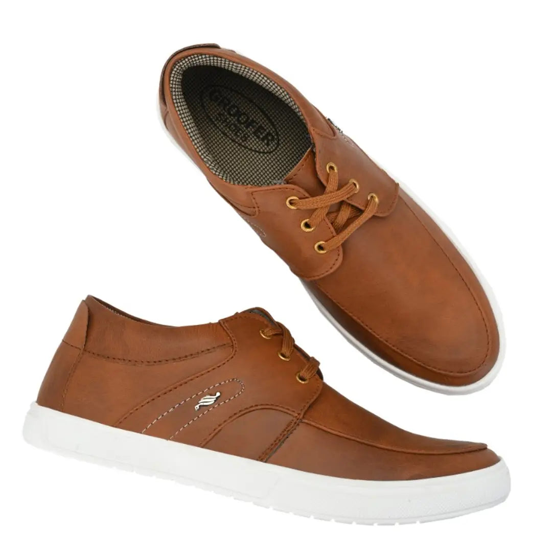 Tan Lace-Up Casual Shoes For Men's