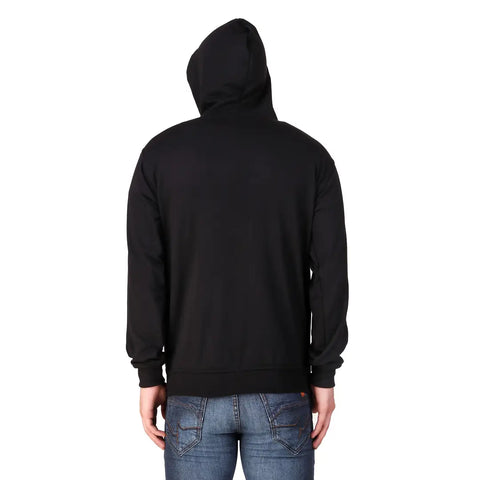 Black Solid Cotton Hooded Zipper Sweatshirt  for Men's