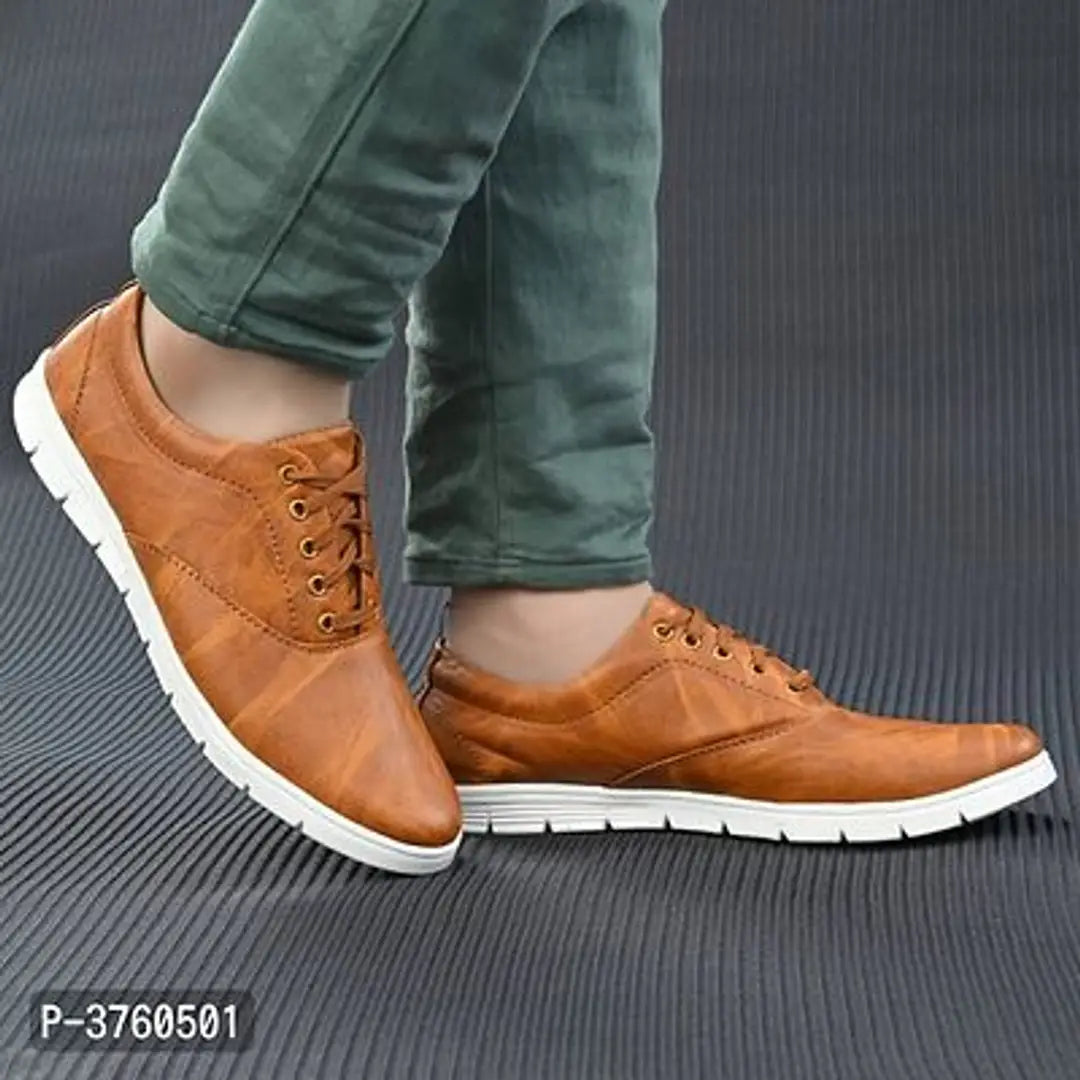 Tan Textured Casual Sneakers For Men's