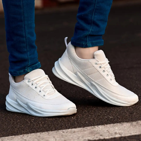 White Synthetic Sport Sneakers Shoes For Men's