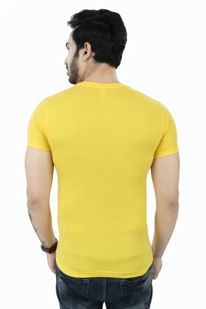 Yellow Printed Cotton Round Neck T-Shirt