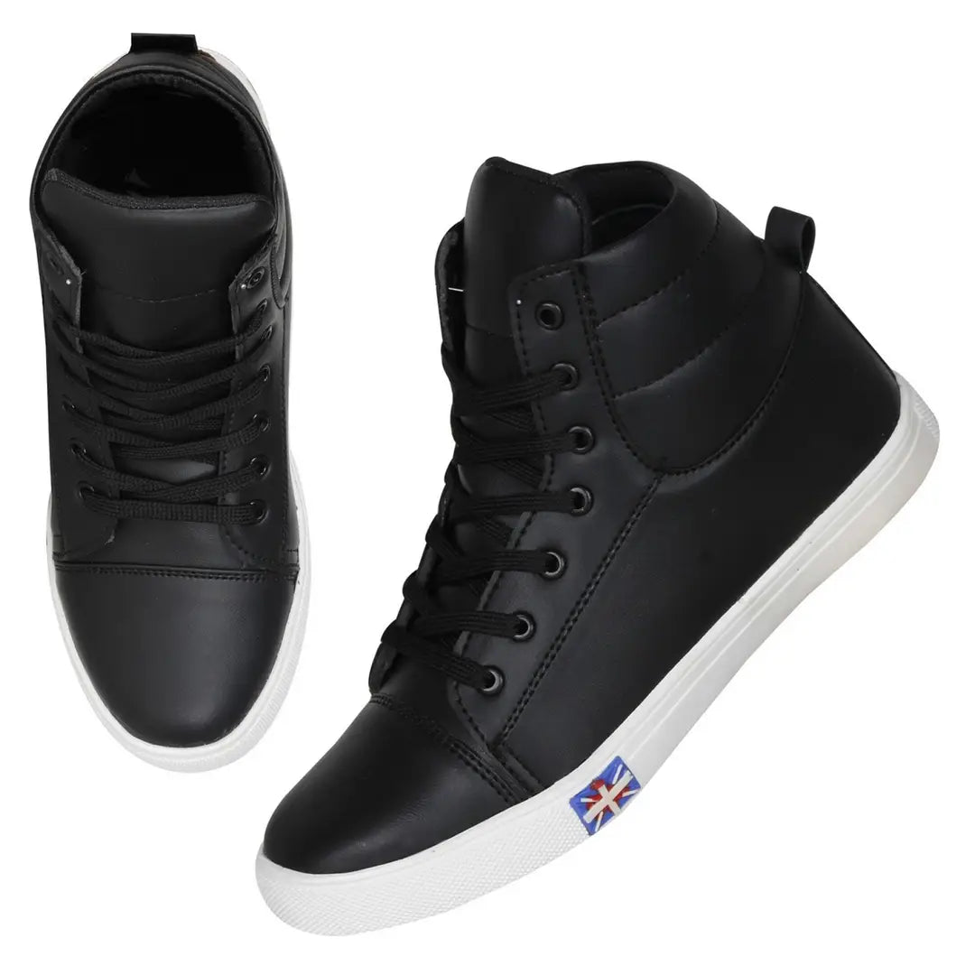 Designer Leatherette Jet Black High Ankle Length Casual Dance Sneakers