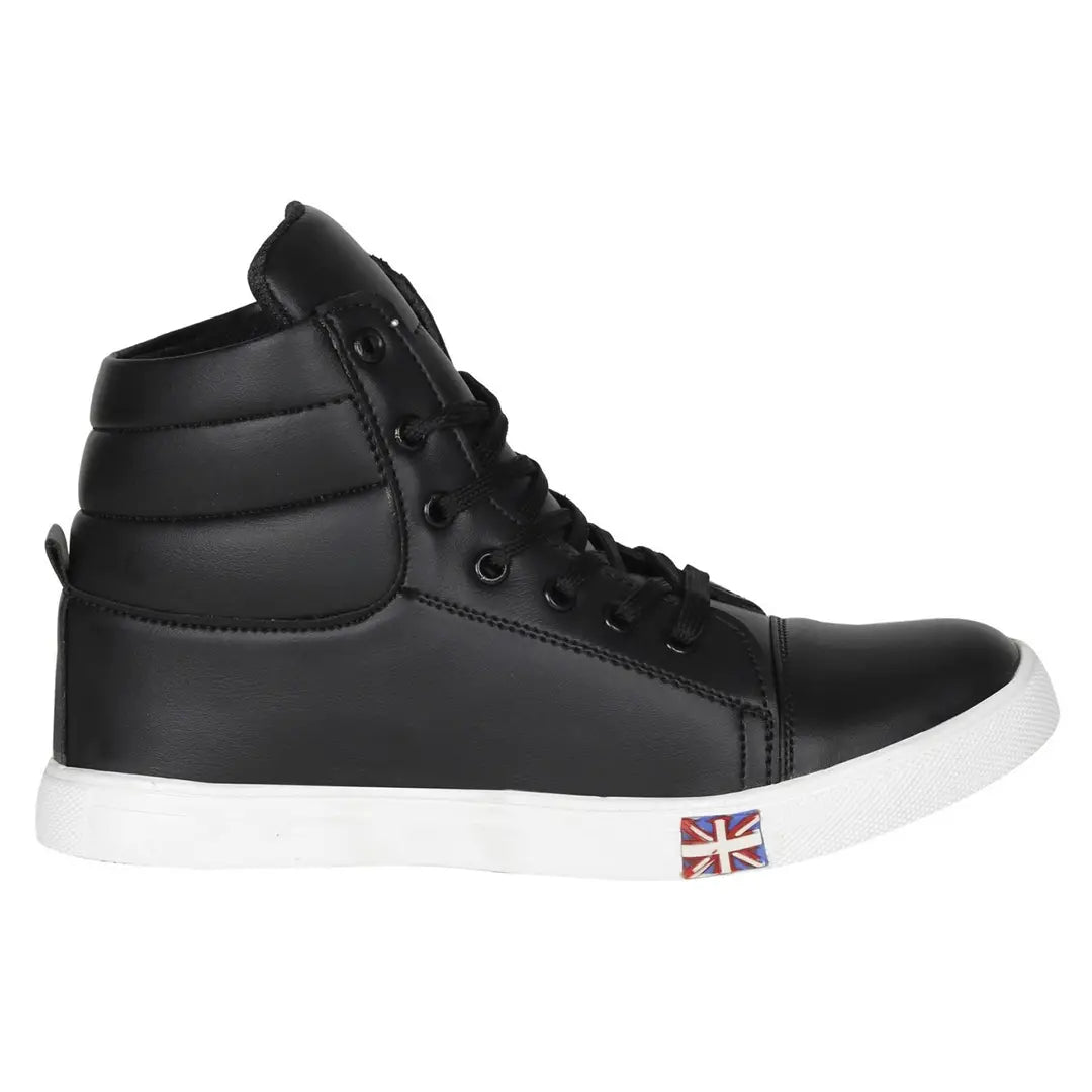 Designer Leatherette Jet Black High Ankle Length Casual Dance Sneakers