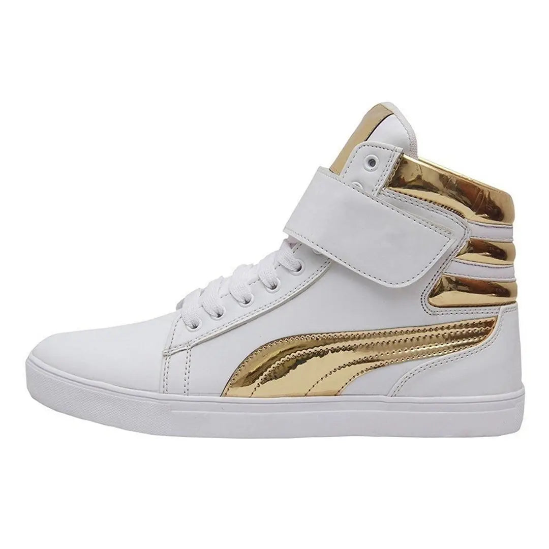 Designer Leatherette High Ankle Length Velcro White Shimmery Casual Sneakers