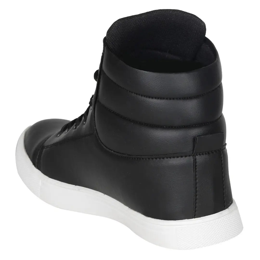 Designer Leatherette Jet Black High Ankle Length Casual Dance Sneakers
