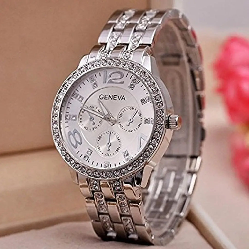 Rhinestone Collection Stainless Steel Strap SILVER Colour Men And Women Watches