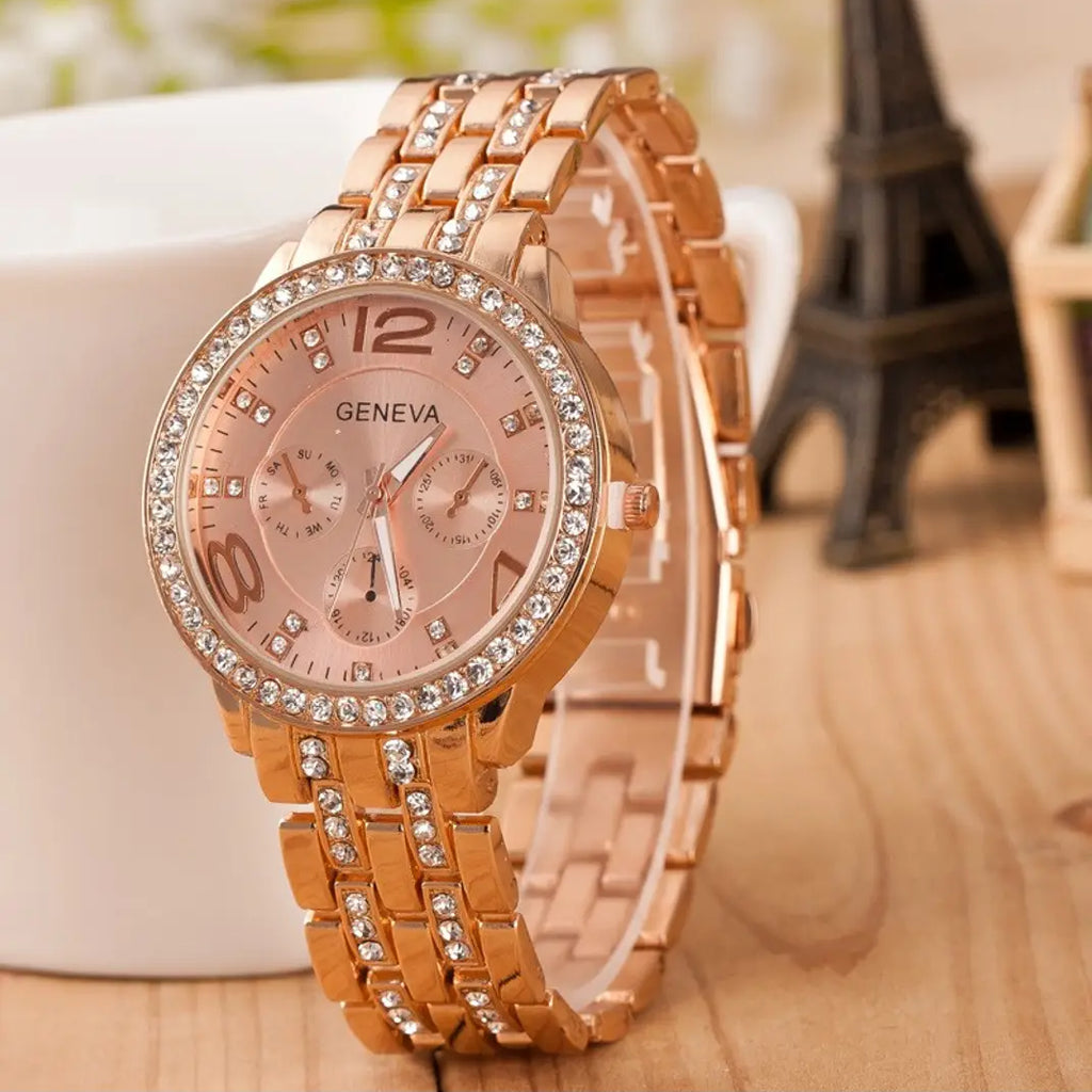 Rhinestone Collection Stainless Steel Strap Rose Gold Colour Men And Women Watches