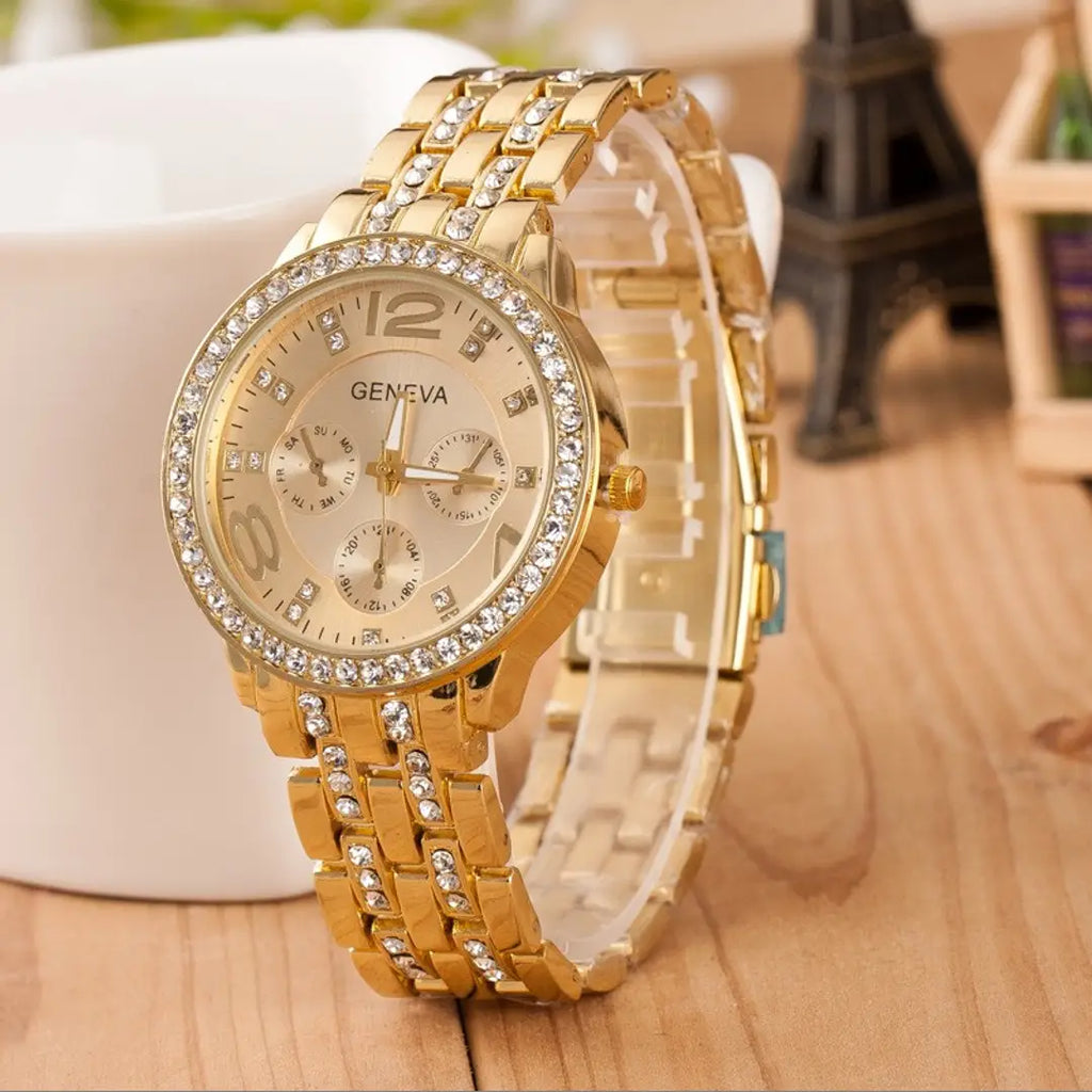 Rhinestone Collection Stainless Steel Strap Gold Colour Men And Women Watches
