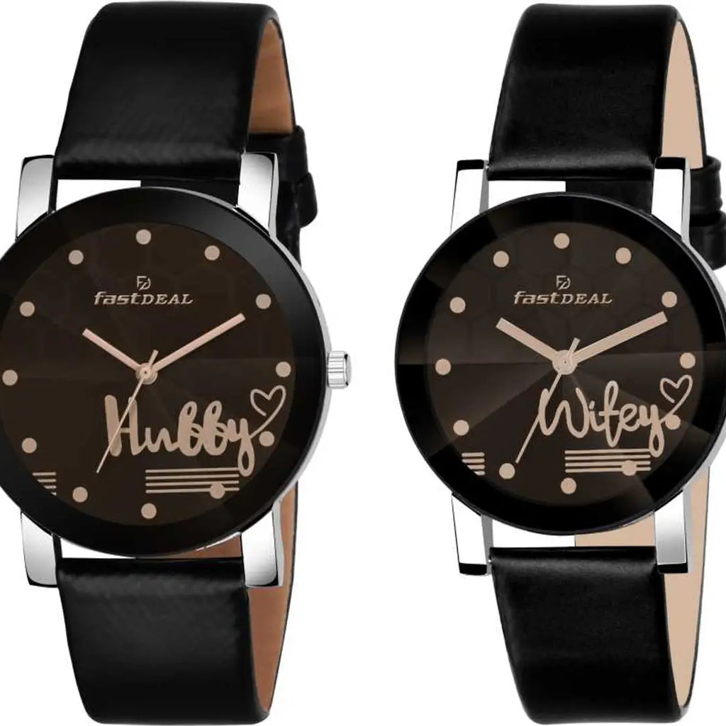 Stylish and Trendy Black Synthetic Leather Strap Analog Watch for Couples