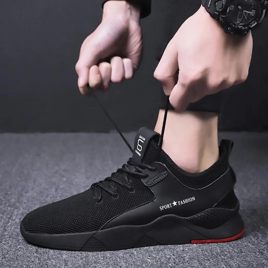 Elegant Black Mesh Solid Sneakers For Men