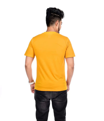 Stylish Yellow Polycotton Printed Round Neck T-Shirt For Men