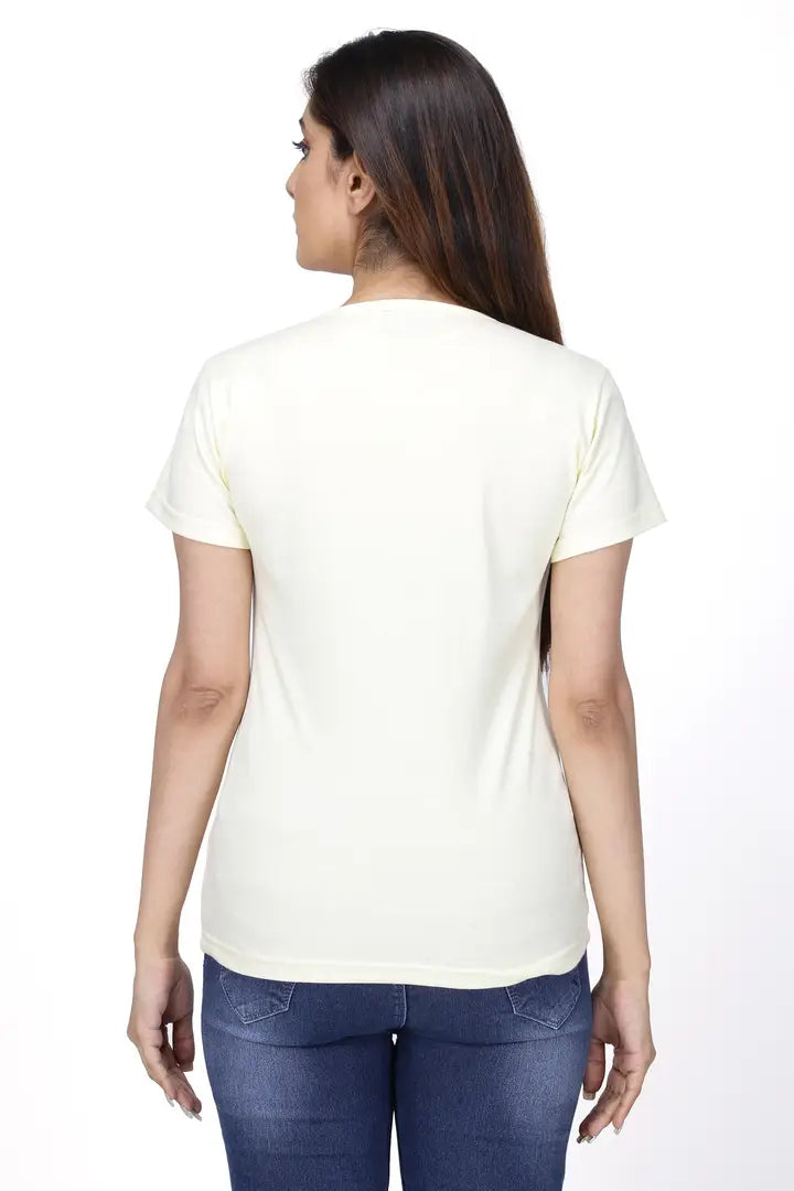 Fashionable Yellow Cotton Round Neck T-Shirt For Women