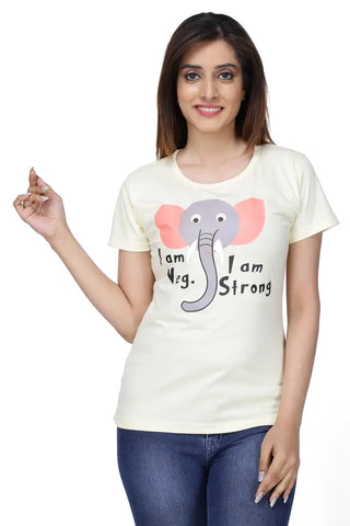 Fashionable Yellow Cotton Round Neck T-Shirt For Women