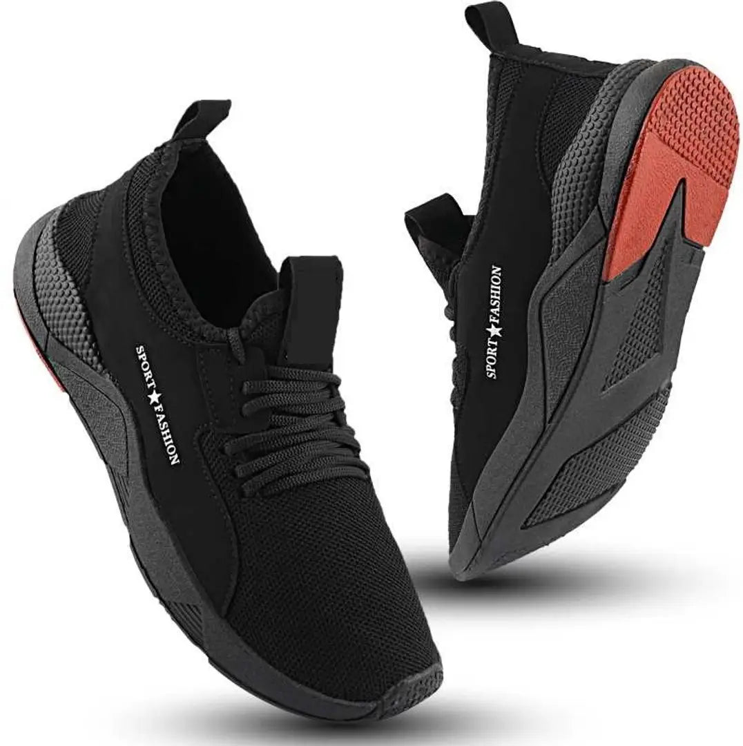 Mens Elegant Black Fabric Sports Shoes