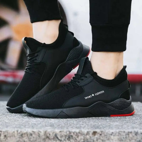 Mens Elegant Black Fabric Sports Shoes