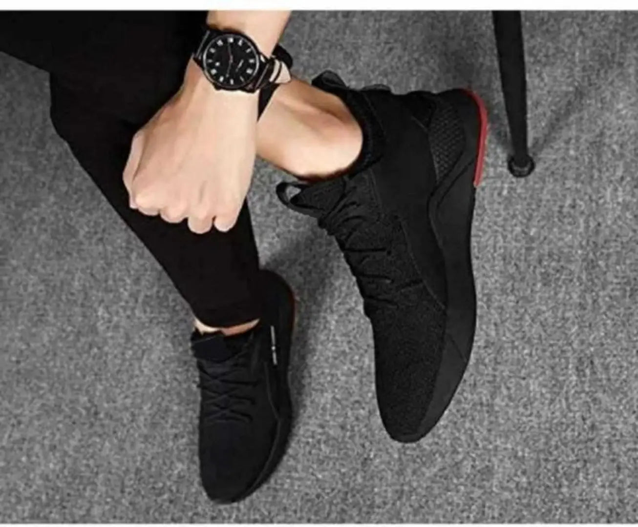 Mens Elegant Black Fabric Sports Shoes
