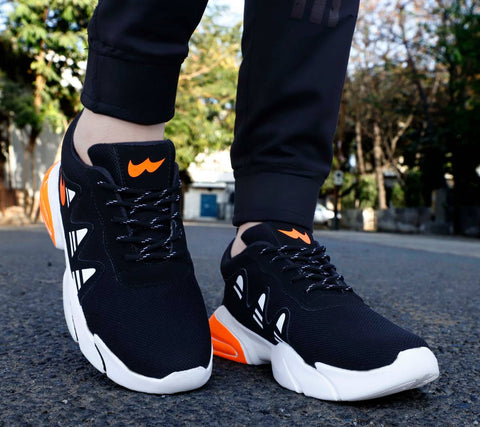 Stylish Black Self Design Sports Shoes For Men