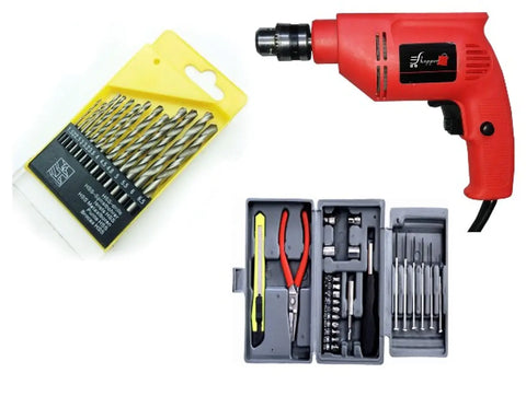 10 mm Powerful Drill Machine with 13 Pieces Drill Bit Set and Hobby Tool Kit Combo